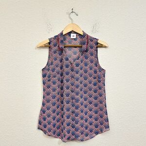 CABI Fan Sheer Blouse Multicolor Geometric Moroccan Sleeveless Retro